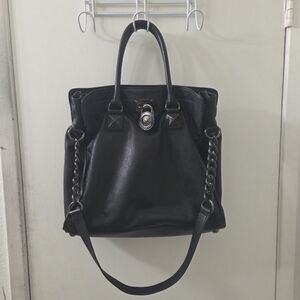 Michael Kors Hamilton Large Black Leather Satchel Tote Handbag